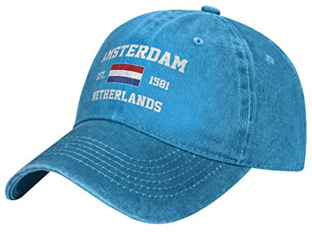 BAAROO Blau Washed Denim Niederlande Est.1581 Amsterdam Baseball Cap Männer Vintage Baumwolle Hut Unisex Hüte, #938, M/Einheitsgröße