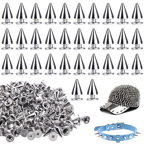 VZXQX 100 Piezas Remaches Punk Plateados, 7 * 10 mm Tachuelas Decorativas para Ropa, Cono Picos de Tachuelas Pinchos, Metal Remaches con Tornillo para Cuero, Ropa, Zapatos, Chaquetas, Pulseras