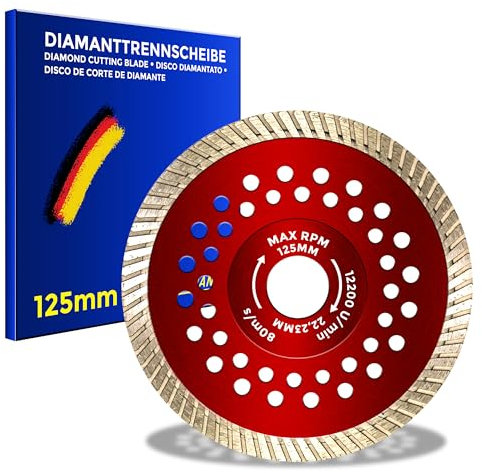 BERGMANN ® Ø 125mm RedGigant Profi Diamantscheibe für Stahlbeton Beton Granit Stein Marmor Ziegel uvm. | Trennscheibe Diamanttrennscheibe für Winkelschleifer BOSCH Makita Metabo