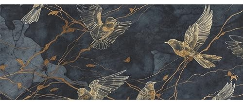 DNOVING GWP-119133922 Geschenkpapier aus schwarzem Marmor mit goldener Linie, Vögel, 147,3 x 58,4 cm, Geschenkpapier für Jungen und Mädchen, 2 Rollen