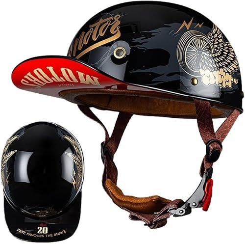 XRDSHY Motorrad Halbschalen Halbhelm Halbschalenhelm Baseballmütze-Helm Baseball Cap Motorradhelm Mit ECE-Zulassung Cruiser Chopper Scooter Helm Für Bike Cruiser Chopper Moped Scooter,C-L =(59〜60CM)