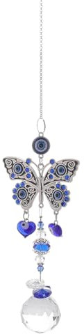 GORGECRAFT Blauer Böser Blick Schmetterlingsherz Mit Glasprisma-Kugeln Regenbogen-Prismen-Sonnenfänger-Hersteller Hängende Verzierung Für Zuhause Büro Garten Fenster Weihnachten Fensterdekoration
