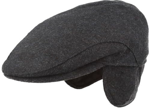 Breiter Herren Winter Schiebermütze mit Ohrenklappen Flatcap Schirmmütze 100% Wolle Cap ausklappbarer Ohrenschutz Hautfreundlich Bequem Blau 60