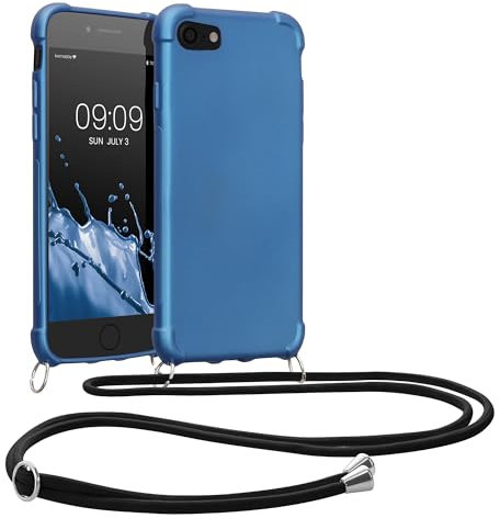 kwmobile Necklace Case kompatibel mit Apple iPhone SE (2022) / iPhone SE (2020) / iPhone 8 / iPhone 7 Hülle - Cover mit Kordel zum Umhängen - Silikon Schutzhülle Metallic Blau
