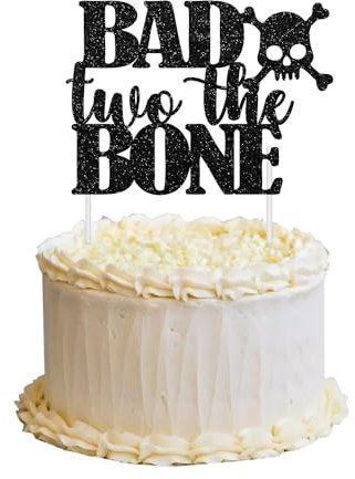Bad Two The Bone Cake Topper, Rock Themed 2nd Birthday Cake Topper, Bone Second Birthday Party Decorations, Skull 2nd Birthday Decor, Rock n Roll Music Theme 90s Birthday Party Supplies Black
