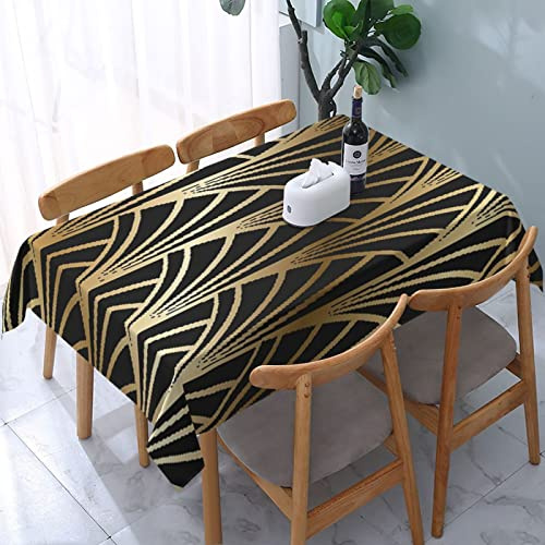 Rechteckige Tischdecke im Jugendstil, Art Deco, Gold, Schwarz, Muster, staubdicht, Tischdekoration, knitterfrei, Tischtuch – 137 x 183 cm