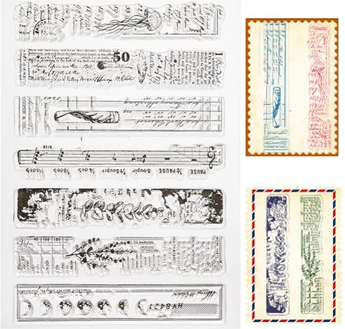 CRASPIRE Transparente Gummistempel mit Musiknoten, Vintage-Hintergrund, Lesezeichen, Mondphasen, Quallen, Pflanzen, wiederverwendbar, Retro, transparent, Silikonstempel, Dichtungen für Journaling,