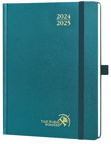 POPRUN Kalender 2025 Buchkalender (Aug.2024-Dez.2025) Hardcover, ca. A5 (22 x 16,5 cm), 17-Monate-Terminplaner, Wochenplaner 2025 mit Zertifiziertem Papier - Pazifikgrün