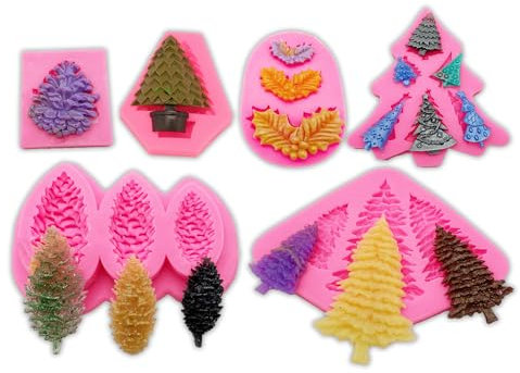 AMZTOART Silikonform für Weihnachtsbäume, Tannenzapfen, Modelliermasse, Schokolade, Fondant, Kuchendekoration, 6 Stück