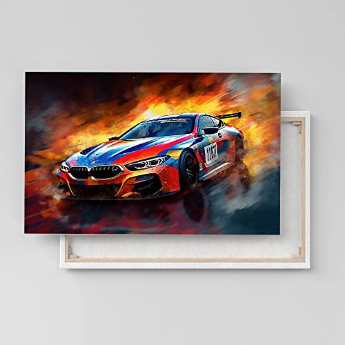 Dekomundo BMW M8 Rennwagen Auto Poster, Leinwandbild oder Bild mit Rahmen, 60x90 cm, Leinwandbild