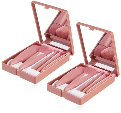 Ensemble de pinceaux de maquillage de voyage, 2 pièces kit de pinceaux cosmétiques à fonction, Pinceaux Maquillages Professionnel, avec Miroir, multicolore, Couleur pâte de haricots