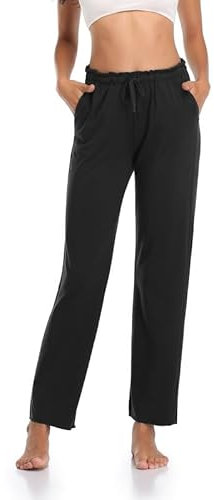 COLORFULLEAF Schlafanzughose Damen Lang Bambus Pyjamahose Dünne Sommerhose Schlafanzughosen Relax Weites Bein Haushose(Schwarz,L)