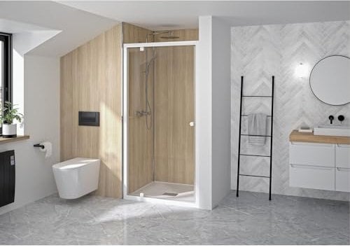 Porte de douche porte pivotante réversible SUPRA largeur 80 cm hauteur 1,90m profilé blanc verre sécurit 5mm transparent