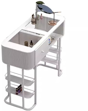 BOYITES Modern Transparent Manicure Table, Tempered Glass Nail Station for Manicurist, Professional Nail Salon Work Station Booth, White Pedicure Tech Station, Beauty Salon Table,A,100cm