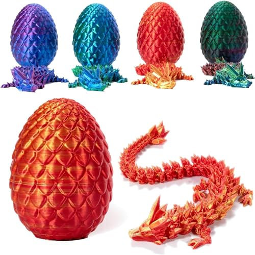 3D Printed Dragon in Egg,Full Articulated Dragon Crystal Dragon with Dragon Egg,Flexible Joints Home Decor Executive Desk Toys,Home Office Decor Executive Desk Toys (Red)