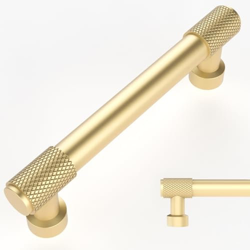 Amerdeco 10 Pack Gold Cabinet Pulls 96mm(3.75 Inch) Hole Center Cabinet Hardware Kitchen Cabinet Handles for Bathroom Drawer Pulls Dresser Pulls AM011