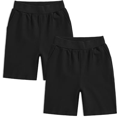 Auranso Boys School Shorts Kids Black School PE Sports Cycling Shorts Boys Black Shorts with Pockets 2 Pack, 11-12 Years