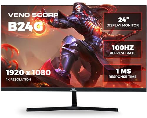 VENOSCORP 24 Inch Gaming Monitor, FHD 1080p 100hz, 1MS, Desktop Monitor, Eye Care Bezel HDMI VGA Ports LED Monitor for PC, Black, B24G
