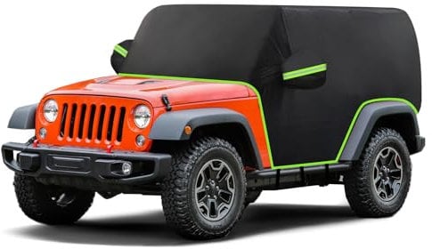 BORDAN Full Door Cab Car Cover Snow Cover for Jeep Wrangler YJ TJ 2 Door Rain Cover, for Wrangler 2 Door Cab Cover Waterproof Windproof Cover Snowproof Car Windshield Cover with 420D Oxford