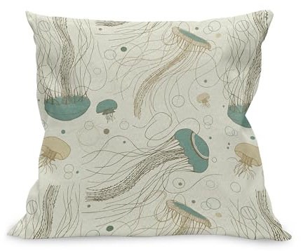 ABAKUHAUS Qualle Kissenbezug, Kontinuierlicher Design of Medusa Ozean Kreatur mit Tentakeln Nautical, Kissenhülle mit Reißverschluss Beidseitiger Druck, 60 x 60 cm, Eischale Laurel Grün