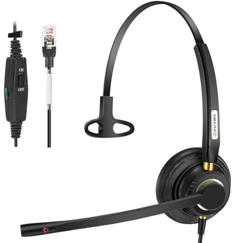 Arama Cuffie telefoniche RJ9 con microfono a cancellazione del rumore, cuffie per telefono da ufficio compatibili con telefoni fissi Polycom VVX411 VVX311 VVX410 Avaya 1416 Plantronics S12 Mitel 5220