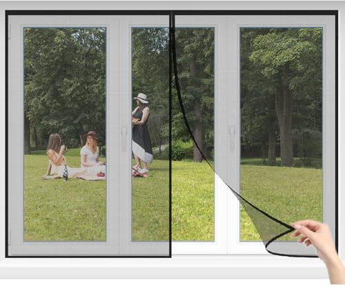 Insektenschutz Magnetfenster 105x120cm Schwarz Fenster Insektenschutzgitter zuschneidbar Fliegennetz zuschneidbar für den Innen und Außenbereich