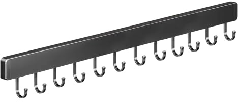 Global-Daily Wall Mounted Kitchen Utensil Rack with Sliding Hooks – Space-Saving Hanging Rail for Cooking Tools, Spoons & Spatulas, Self-Adhesive or Screw Mount Kitchen Organizer Holder (60cm)