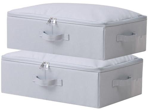 Amonsen 2er-Pack, 52X 36X 16cm, flache faltbare Aufbewahrungskörbe mit weichem Reißverschluss, Unterwäsche, Socken, Lebensmittel-Organisationsbox, hellgrau