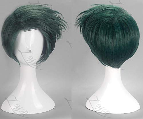 Anime JoJo's Bizarre Adventure Rohan Kishibe Cosplay Wig Short Dark Green Heat Resistant Synthetic Hair Wigs + Wig Cap