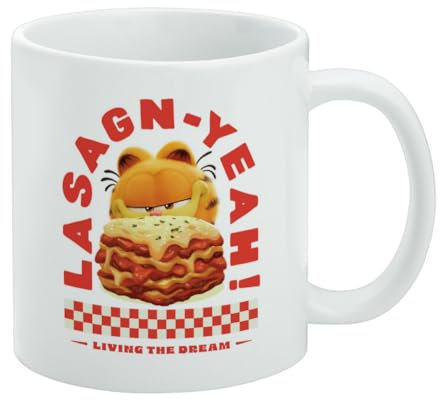 Garfield Living the Dream - Taza de café de cerámica, tazas de regalo novedosas para café, té y bebidas calientes, 11 onzas, color blanco