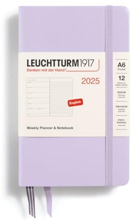 LEUCHTTURM1917 370645 Wochenkalender & Notizbuch Pocket (A6) 2025, Lilac, Englisch