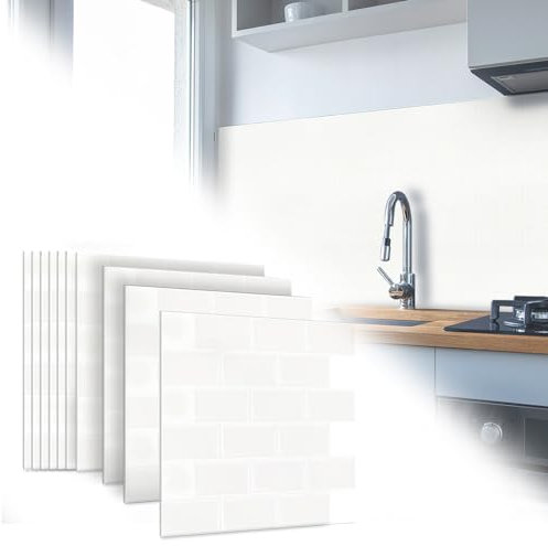 TANYEAR Fliesenaufkleber Tile Stickers Dickere Aufkleber Selbstklebende Vinyl Fliesen Klebefolie Wandaufkleber Fliesenfolie für Bad Küche, 10 Blatt, Hellweiße Fliese