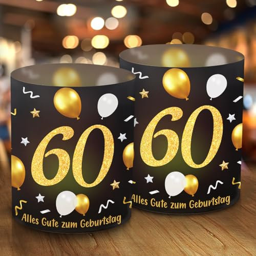 12 Windlicht Tischdeko 60 Geburtstag, Schön DASS Du Da Bist, 60 Jahre Happy Birthday Tischdekoration,Stimmungsvolle Deko 60. Geburtstag Frau Mann, Geeignet für Teelichter Kerzen Schwarz