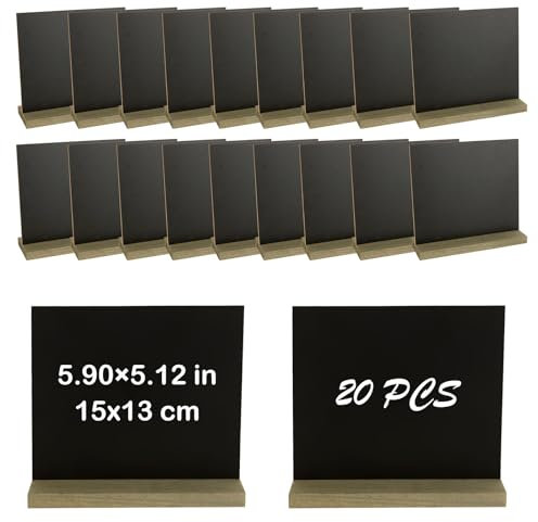 LOPYXBR 20 Stück Schiefertafel zum Beschriften, 15x13 cm Kreidetafel Aufsteller Mini Tafeln zum Beschriften mit Holzständern, Tischaufsteller Kreidetafel Klein für Bar Café Restaurant Essen