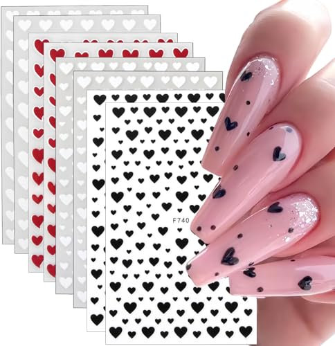 8 Stück Nagelsticker Selbstklebend, Nagelaufkleber Herzförmig und Blumen, Self-adhesive Nail Art Stickers, 2D DIY Fingernagel Aufkleber, Nail Decals, Nagel Stickers für Nagel Phone Case Dekoration (A)