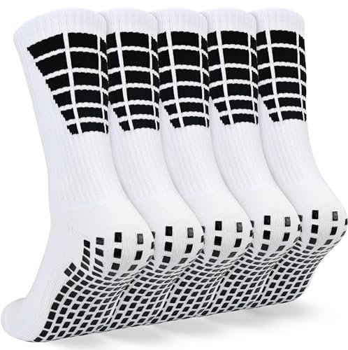 KOOOGEAR Chaussette Antidérapante Foot Homme Lot de 5 paires respirant Grip Socks Football pour Basket Trekking Cyclisme Tennis Yoga Rugby