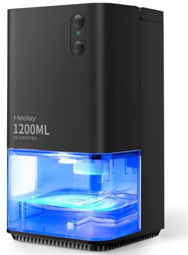 Deumidificatore 1200ML, Heelay® Deumidificatore Casa Muffa Portatile Risparmio Energetico Silenzioso Efficiente con 7 colori Luce, Spegnimento Automatico, Deumidificatore per Camera, Bagn Nero