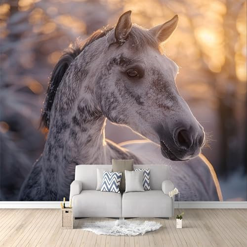 Weißes Pferd Mit Tiermotiv Wandbild Fototapete Birken Im Schnee Kinderzimmer Bar Büro Wohnzimmer Restaurant Bekleidungsgeschäft Flur Hotel Wanddekoration Wandkunst 300x210 cm