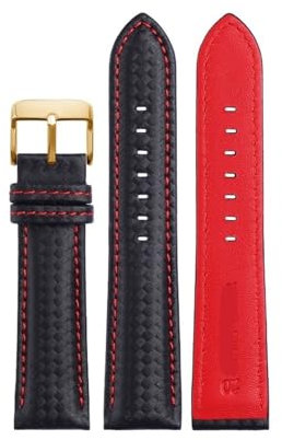 RTRCAGAKM Lederarmband Carbon Fiber Grain Uhrenarmband Rot Orange Nähte Uhrenarmband 21mm 22mm 23mm 24mm Uhrenarmband(Black red gold,23mm)