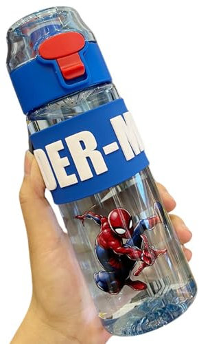 OMEIU Store Water Bottle Reusable Kids 550ml PP with Two Lids Leak Proof with straw Lid BPA Free Drinking bottle (Spider man2)