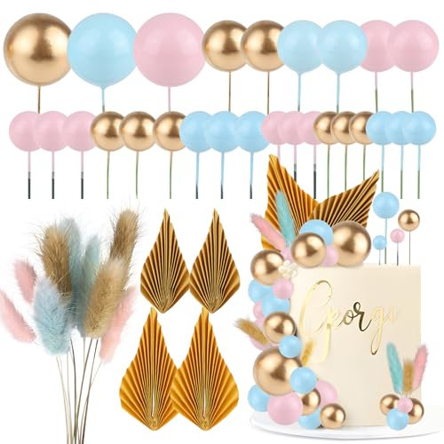 40 Stück Tortendeko Kugeln, Mini-Ballons Tortenaufleger, Rosa Gold Blau Cake Topper Geburtstag DIY Kuchendekoration, Tortendeko Babyparty für Geburtstag, Hochzeit, Valentinstag, Babyparty
