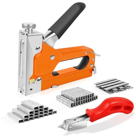 3 in 1 Heavy Duty Staple Gun Kit with 3000 Staples, Stainless Steel Upholstery Stapler, Cable Stapler for Wood, Manual Brad Nailer Power Adjustment Stapler Gun for Wood,Crafts,Carpentry,Decoration DIY