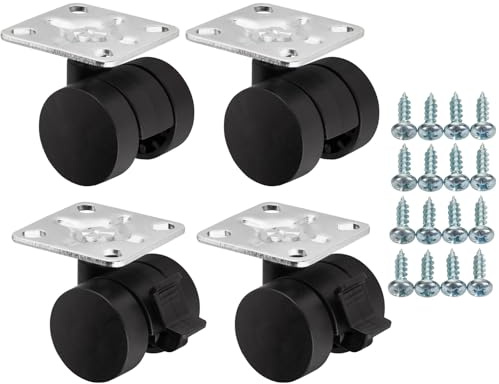 SOTECH Set Möbelrollen AACHEN Ø 35 mm schwarz 2 x mit und 2 x ohne Bremse | inkl. Schraubenset Anschraubplatte 47 x 47 mm Belastbarkeit bis 160 kg (40 kg pro Transportrolle)