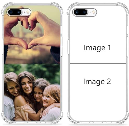 Yoedge Clear Personalised Phone Case for iPhone 7 Plus/8 Plus 5.5, 2 Image Photo Custom Design Flexible Four-Corner Airbag Silicone TPU Hard Back Rubber Shockproof Bumper Cover, for Girls Women