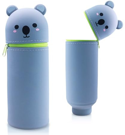 Silikon Federmäppchen mit Tierdesign - Süßes 2-in-1 Schulmäppchen aus weichem Silikon | Federmappe & Stiftehalter | Schlampermäppchen für Schule, Büro (Grauer Koalabär)