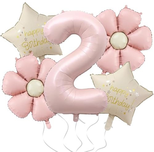 DazzJoy Geburtstagsdeko 2 Jahre Mädchen mit Gänseblümchen Folienballon, Luftballon Deko 2. Geburtstag Mädchen, Luftballons Geburtstag 2 Jahre, Ballon Zahlen 2 Rosa