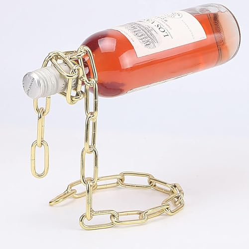 YMTengFei Magic Rope Wine Rack,Creative Metal Chain Suspension Floating Illusion Wine Rack Bottle,Magic Novelty Single Red Wine Bottle Stand for Bar&Home Decoration(Brown)