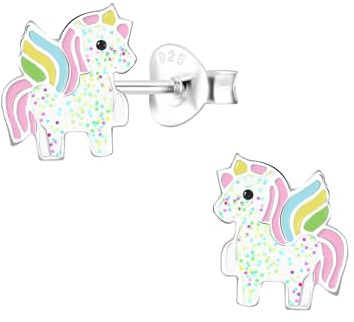 Monkimau Mädchen Ohrringe Einhorn | Ohrstecker aus 925 Sterling Silber | Kinderohrringe hypoallergen