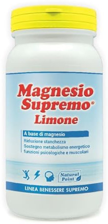 Natural point magnesio supremo Limone 150 gr riduce stress, stanchezza, mal di testa, sistema nervoso, aiuta il metabolismo, vegano no lattosio