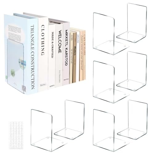 Klare Acryl-Buchstützen, 10 Stück, 18x12x12cm, rutschfest | Buchstützen-Set, minimalistisches Design, für Bücher, Schule, Büro, Zuhause, Bibliothek, Organisation, Geschenk